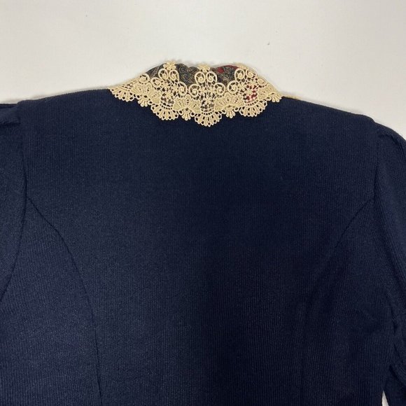 Vtg Jeffrey and Dara Women's Sz 9/10 Blue and Paisley Blazer Jacket Lace Collar - Picture 11 of 12